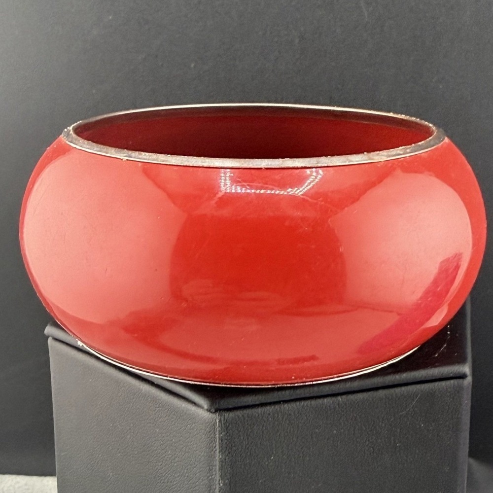 Vintage Estate Bangle Bracelet Red Enamel Chunky Wide 9.5